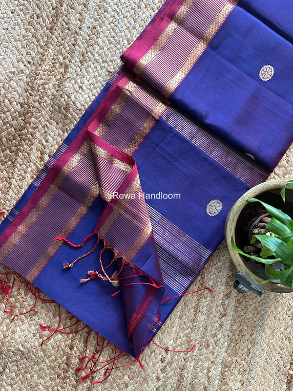 Coin Butta Pallu Zari Border Saree ~ Maheshwari Saree