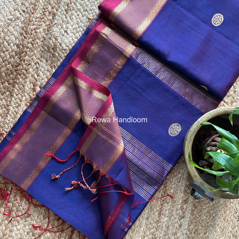 Coin Butta Pallu Zari Border Saree ~ Maheshwari Saree