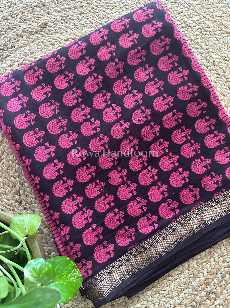 Maheshwari Black-Pink Bagh Print Suit BSP020
