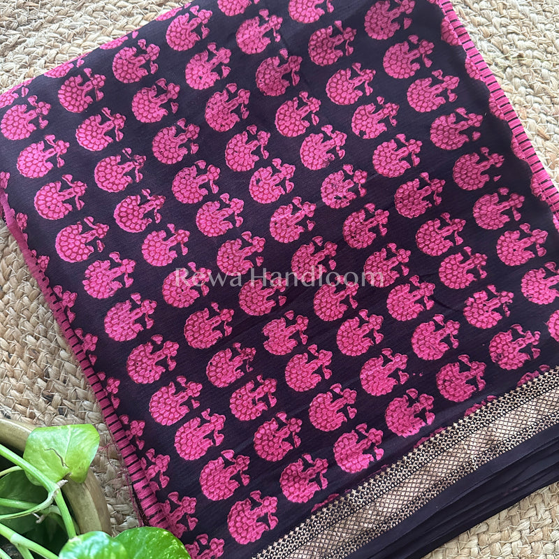 Maheshwari Black-Pink Bagh Print Suit BSP020