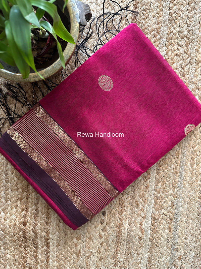 Magenta Coin Butta Pallu Zari Border Saree ~ Maheshwari Saree SBS-023