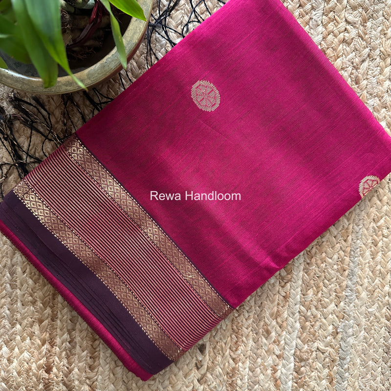 Magenta Coin Butta Pallu Zari Border Saree ~ Maheshwari Saree SBS-023