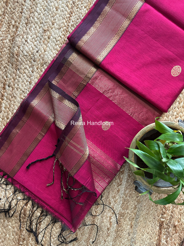 Coin Butta Pallu Zari Border Saree ~ Maheshwari Saree