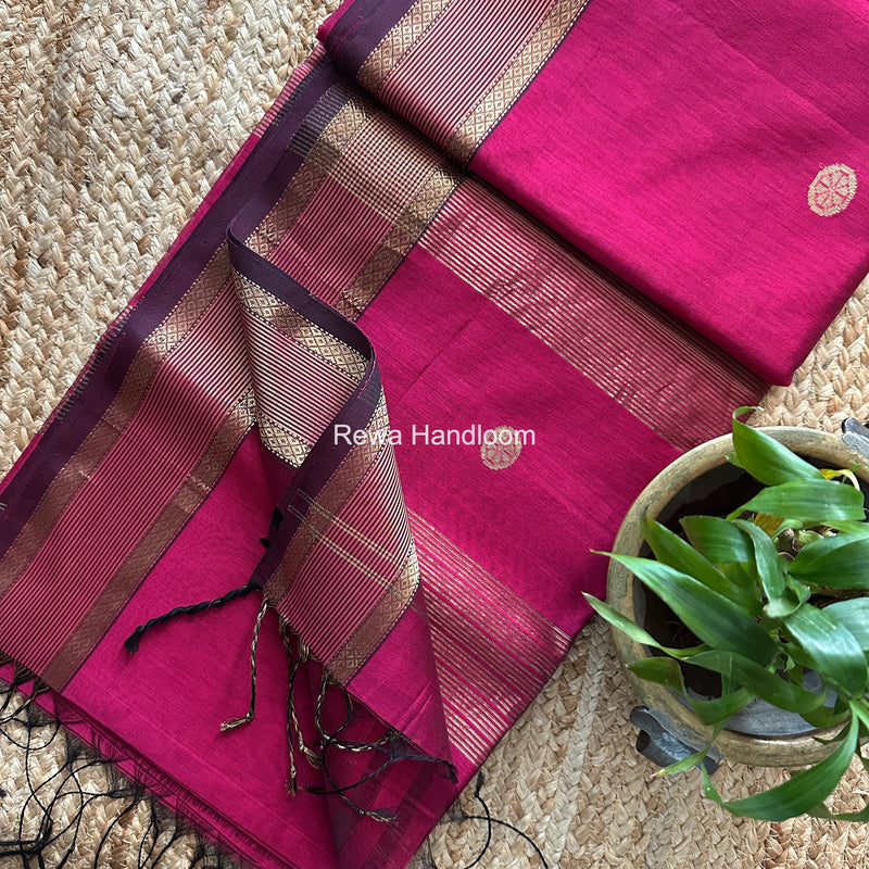Coin Butta Pallu Zari Border Saree ~ Maheshwari Saree
