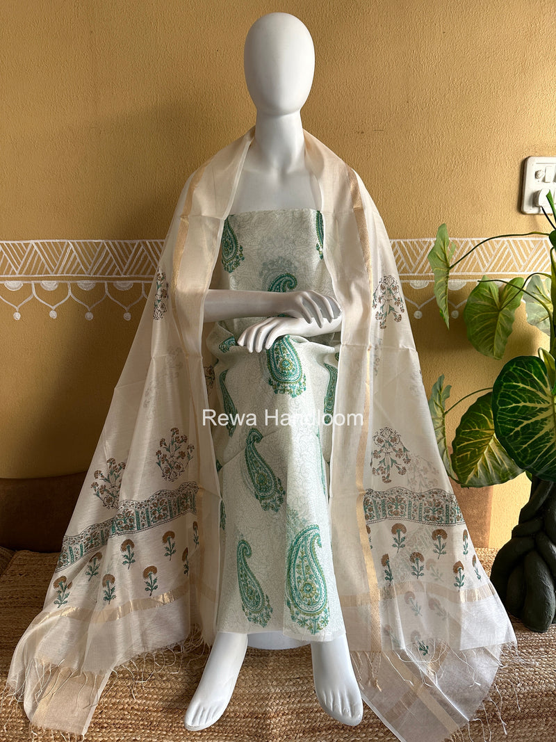 Maheshwari Handblock Print Top-Dupatta