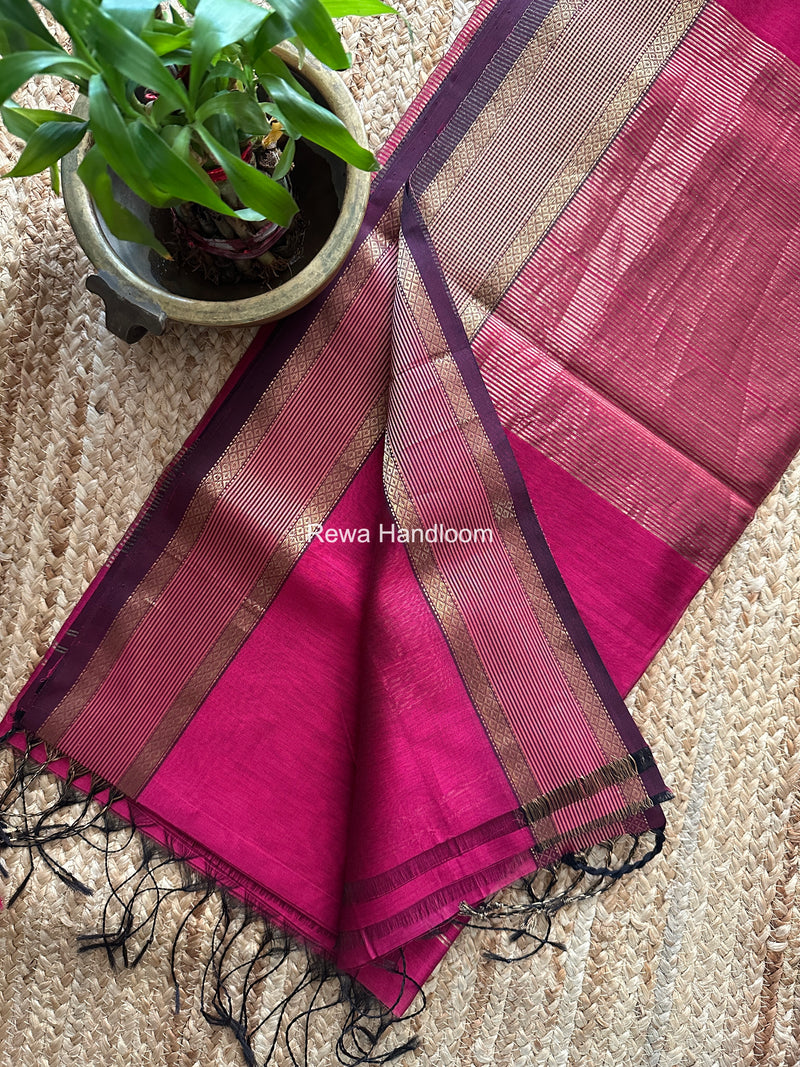 Magenta Coin Butta Pallu Zari Border Saree ~ Maheshwari Saree SBS-023