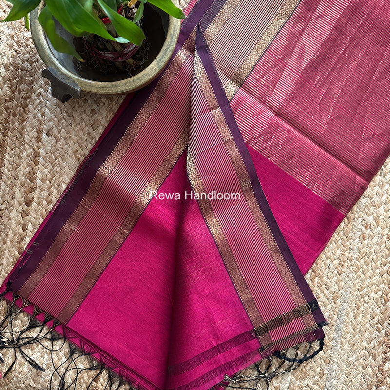 Magenta Coin Butta Pallu Zari Border Saree ~ Maheshwari Saree SBS-023