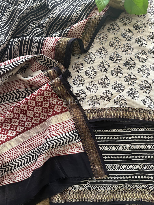 Maheshwari Black-Maroon  Bagh Print Suit- BSP021