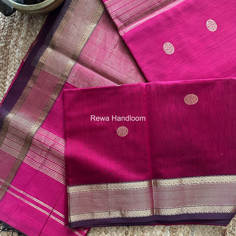 Magenta Coin Butta Pallu Zari Border Saree ~ Maheshwari Saree SBS-023