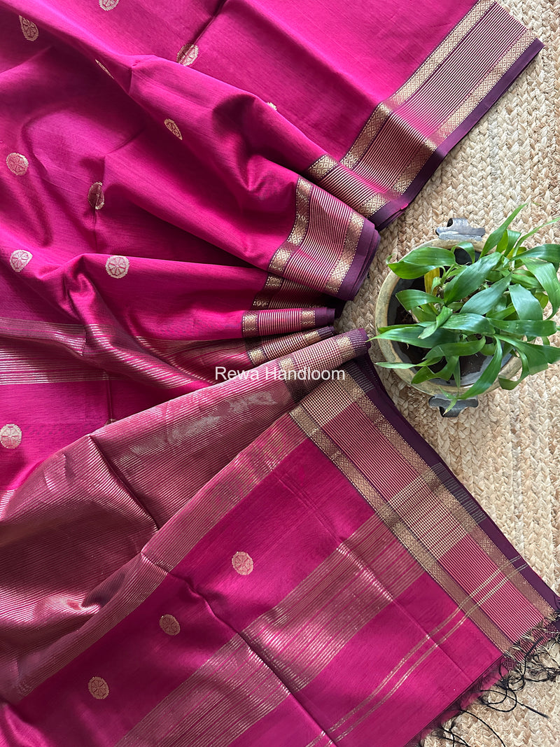 Magenta Coin Butta Pallu Zari Border Saree ~ Maheshwari Saree SBS-023