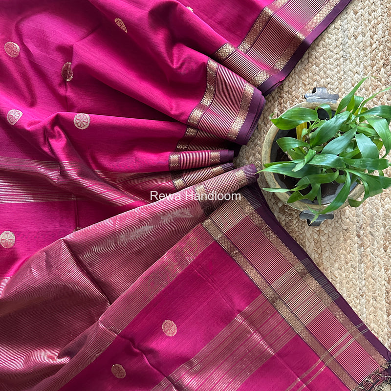 Magenta Coin Butta Pallu Zari Border Saree ~ Maheshwari Saree SBS-023