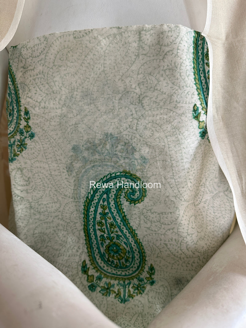 Maheshwari White Handblock Print Top-Dupatta HBS0207