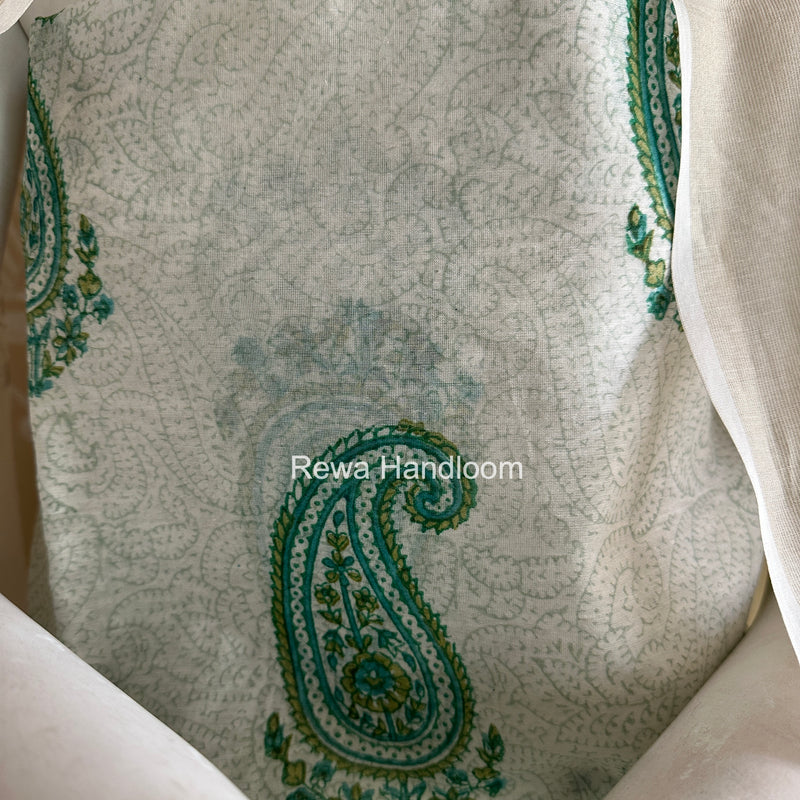 Maheshwari White Handblock Print Top-Dupatta HBS0207