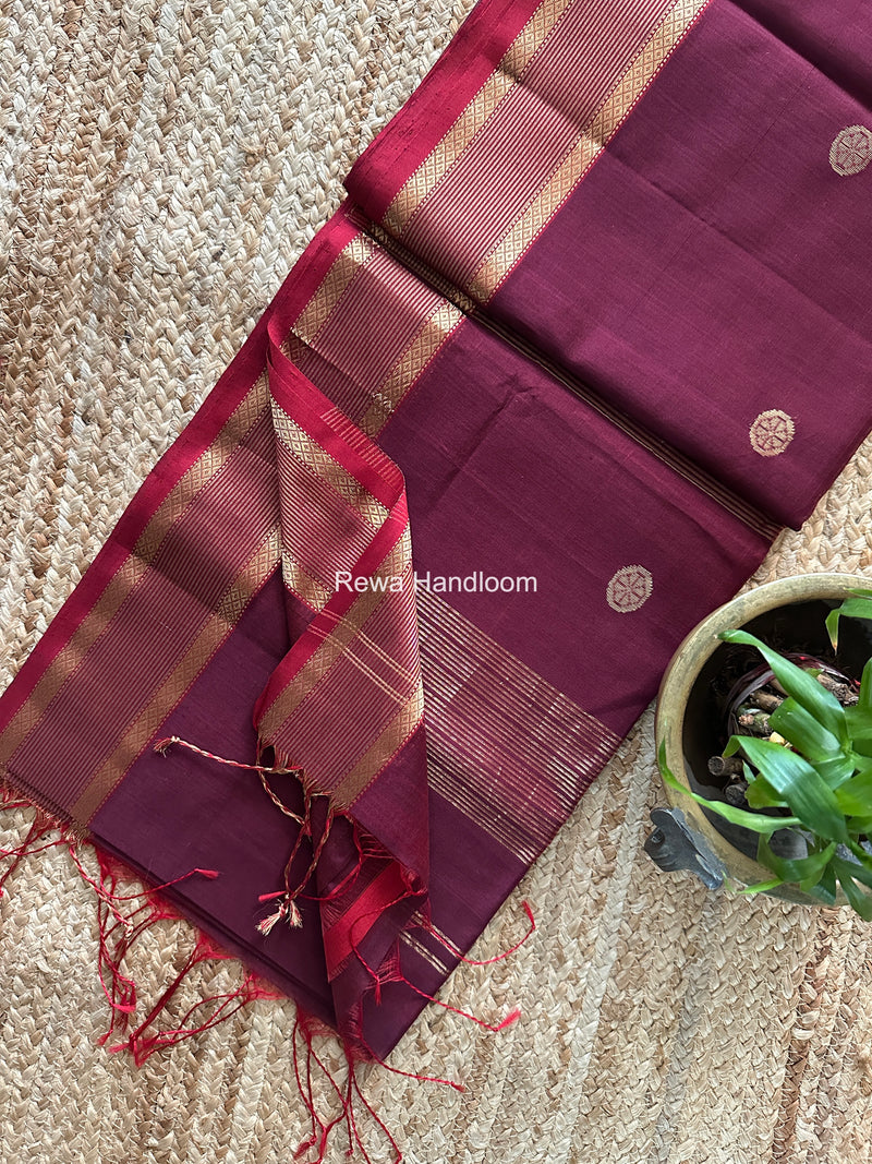 Coin Butta Pallu Zari Border Saree ~ Maheshwari Saree