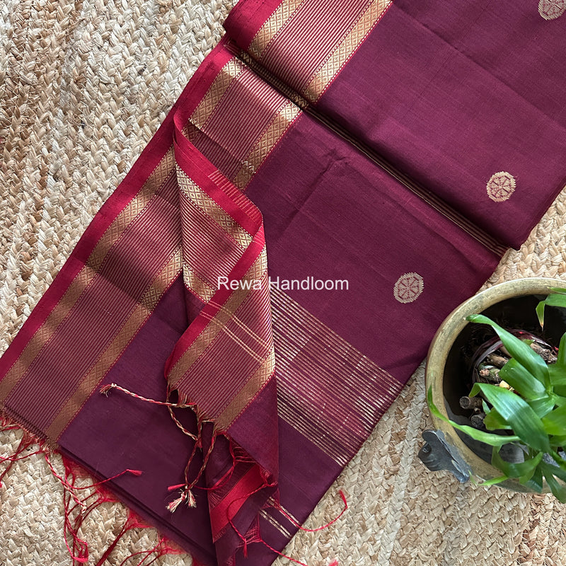 Coin Butta Pallu Zari Border Saree ~ Maheshwari Saree