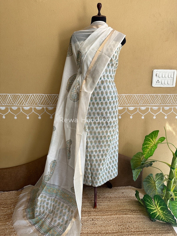 Maheshwari Handblock Print Top-Dupatta