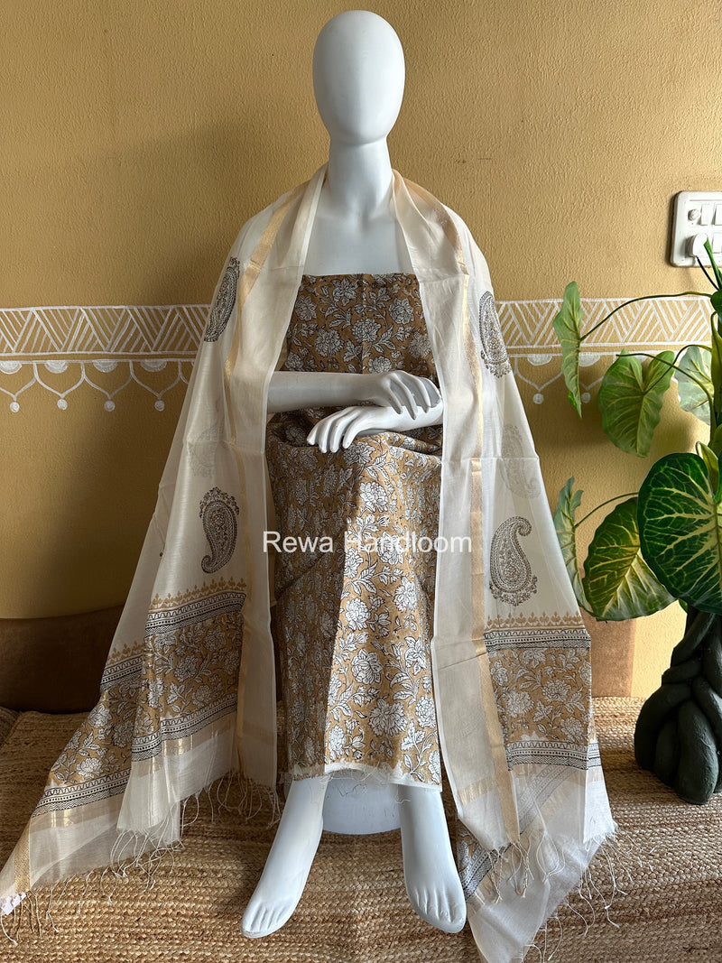 Maheshwari Handblock Print Top-Dupatta
