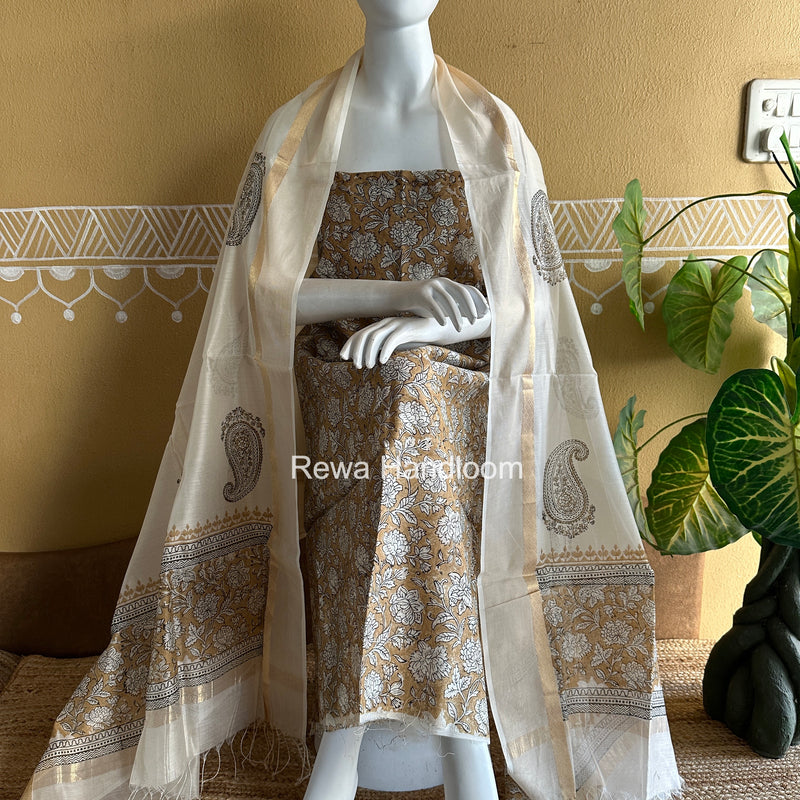 Maheshwari Handblock Print Top-Dupatta