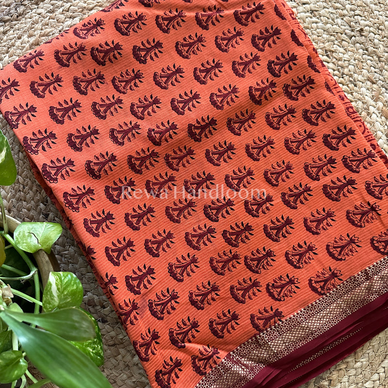 Maheshwari Peach-Orange Bagh Print Suit BSP024
