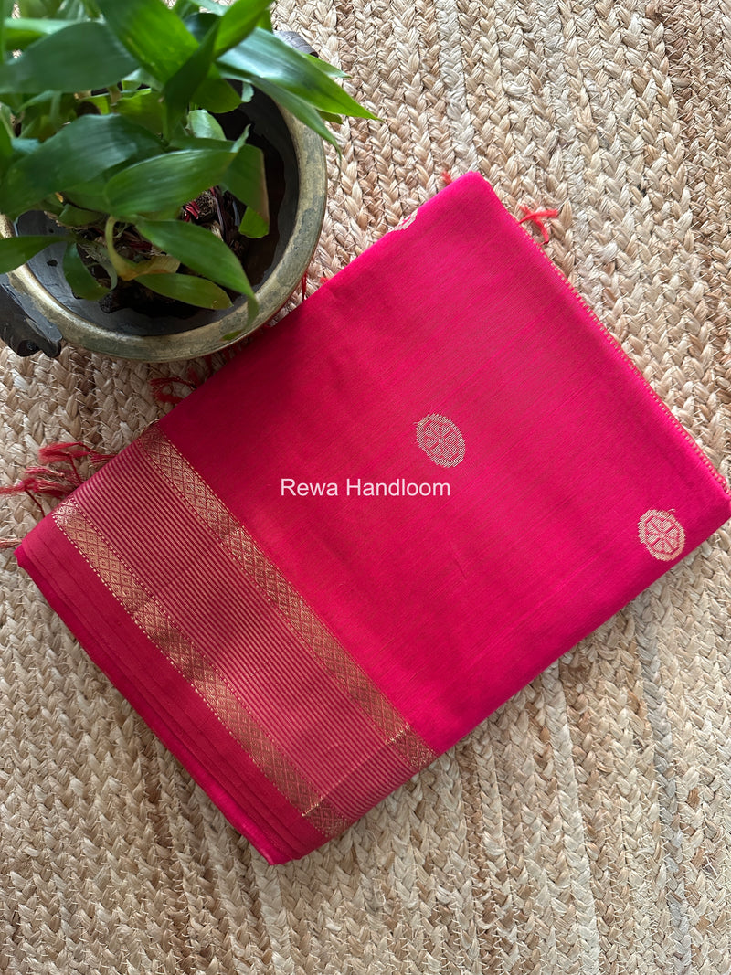 Rani Pink Coin Butta Pallu Zari Border Saree ~ Maheshwari Saree SBS-026