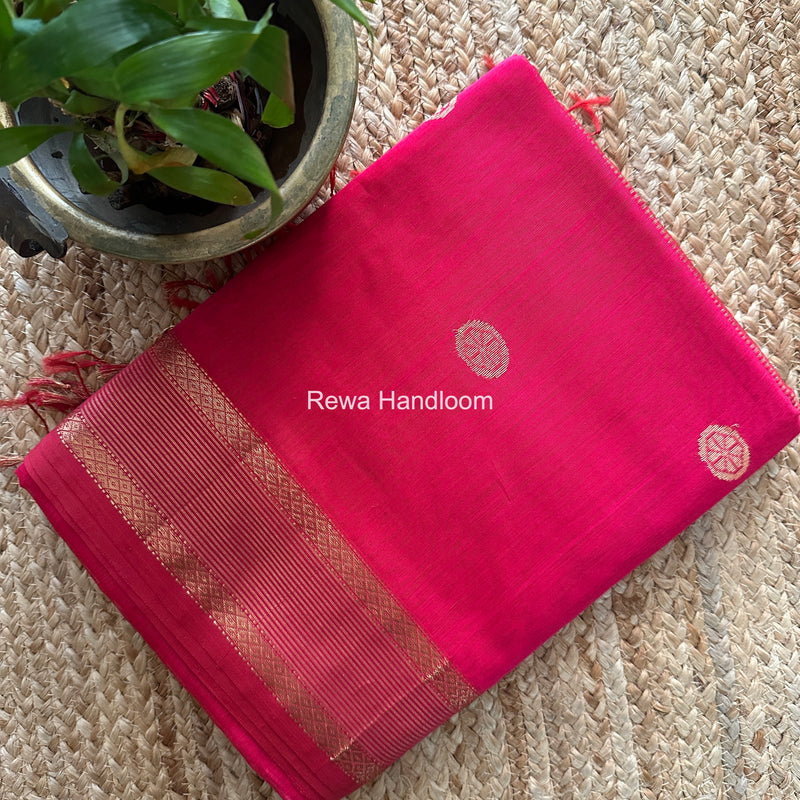 Rani Pink Coin Butta Pallu Zari Border Saree ~ Maheshwari Saree SBS-026