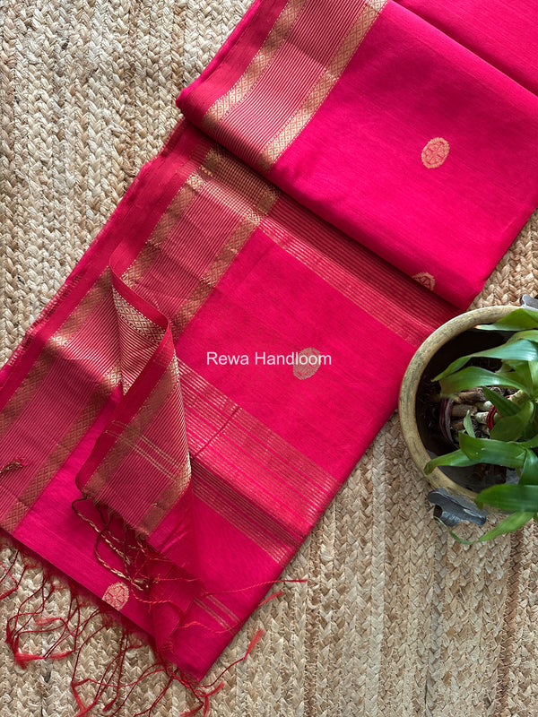 Coin Butta Pallu Zari Border Saree ~ Maheshwari Saree