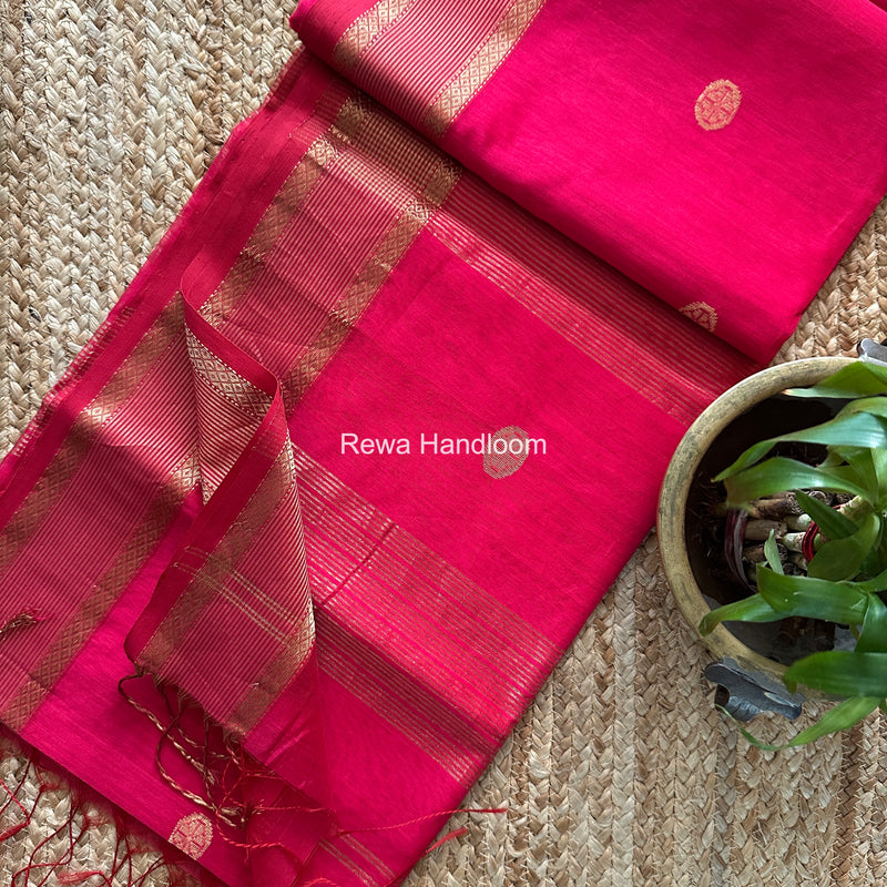 Coin Butta Pallu Zari Border Saree ~ Maheshwari Saree