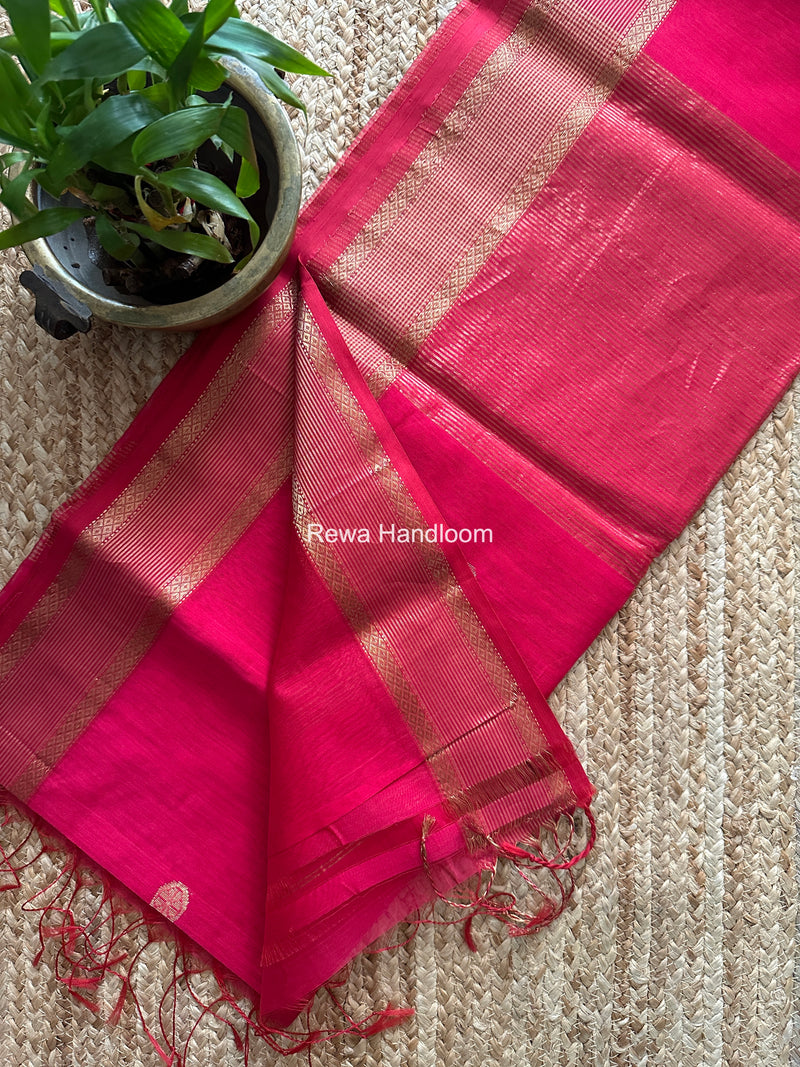 Rani Pink Coin Butta Pallu Zari Border Saree ~ Maheshwari Saree SBS-026