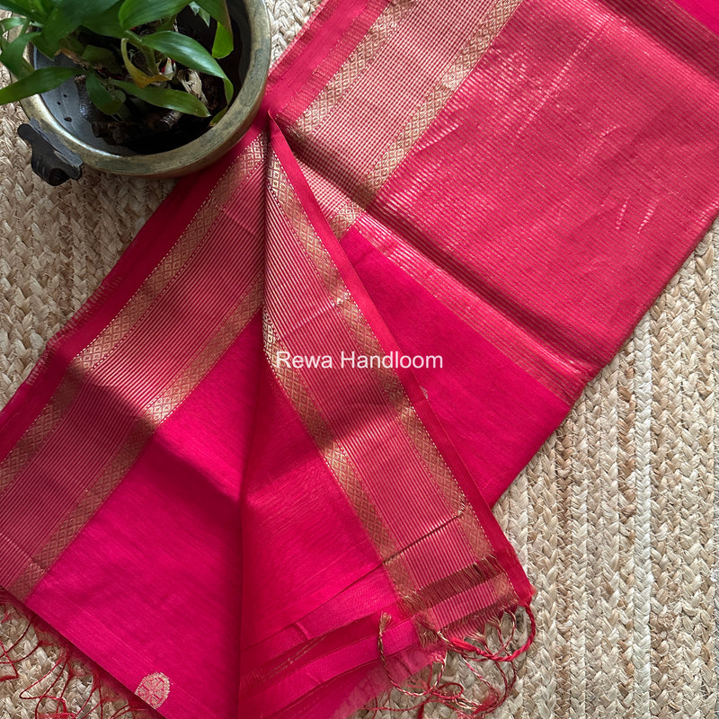 Rani Pink Coin Butta Pallu Zari Border Saree ~ Maheshwari Saree SBS-026
