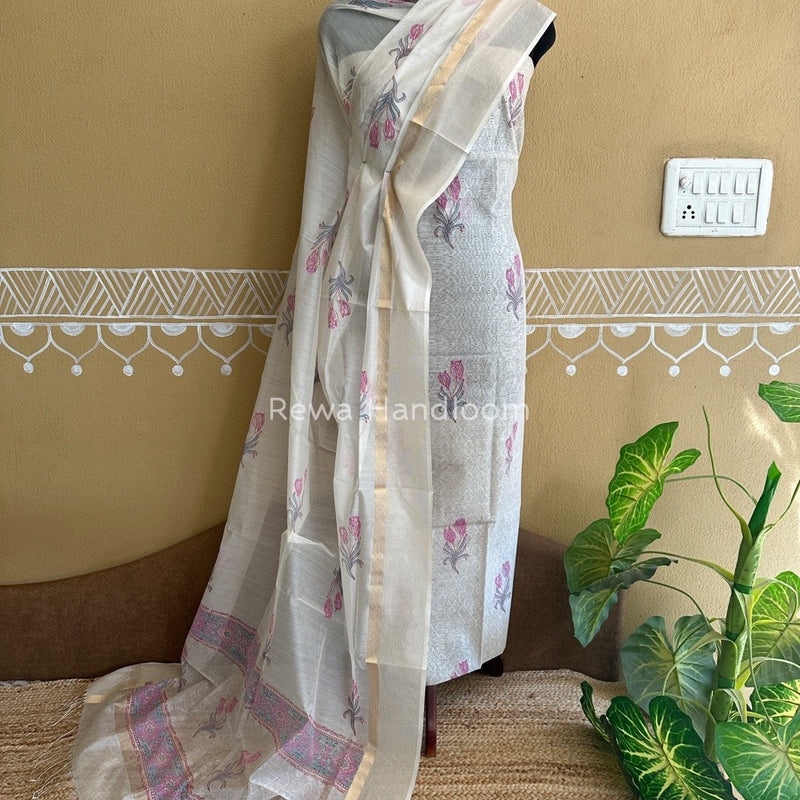 Maheshwari Handblock Print Top-Dupatta