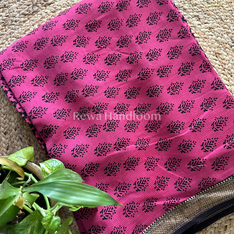 Maheshwari Pink-Black Bagh Print Suit BSP025