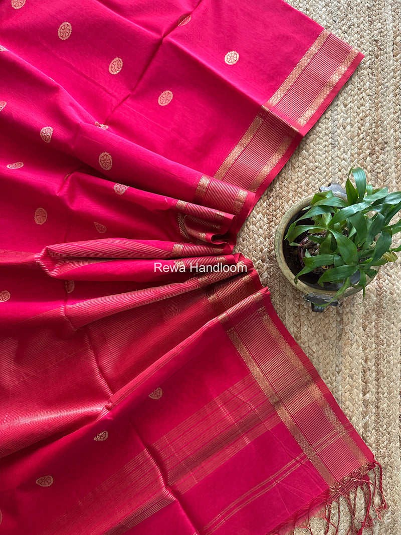 Rani Pink Coin Butta Pallu Zari Border Saree ~ Maheshwari Saree SBS-026