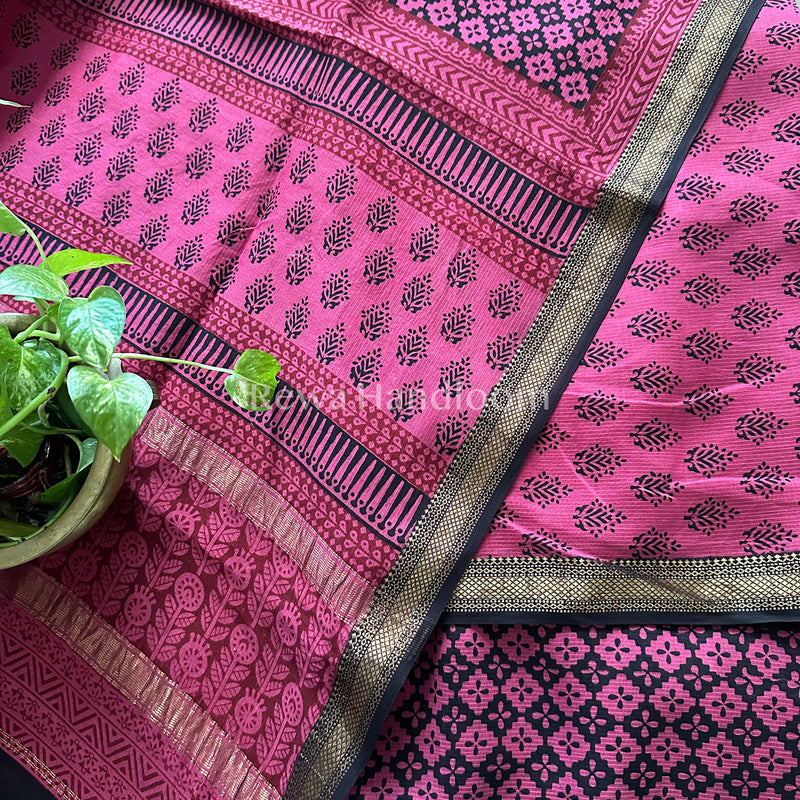 Maheshwari Pink-Black Bagh Print Suit BSP025