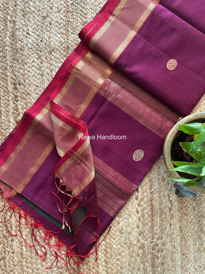 Coin Butta Pallu Zari Border Saree ~ Maheshwari Saree