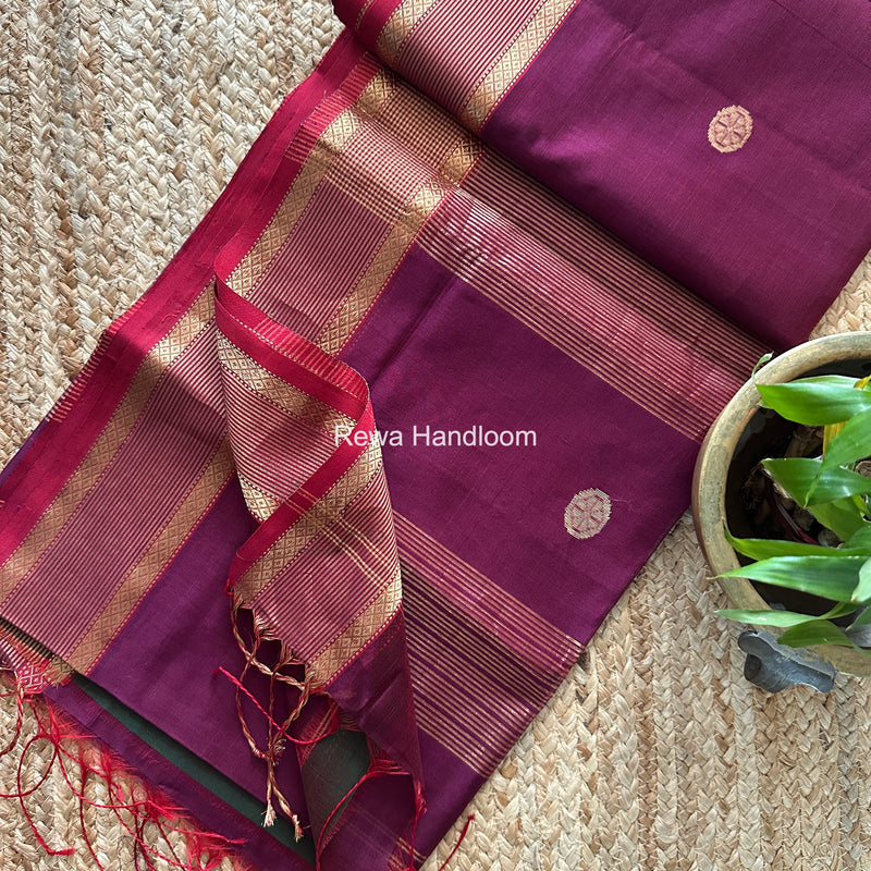 Coin Butta Pallu Zari Border Saree ~ Maheshwari Saree