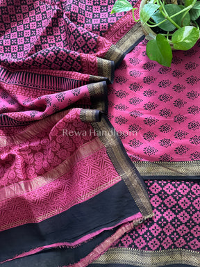 Maheshwari Pink-Black Bagh Print Suit- BSP025