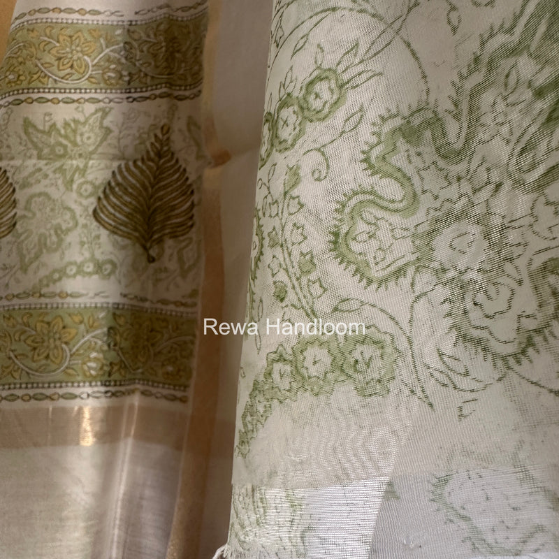 Maheshwari White Handblock Print Top-Dupatta HBS0134