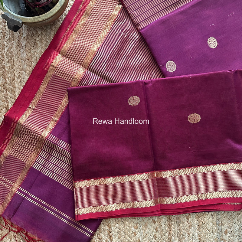 Dark Purple Coin Butta Pallu Zari Border Saree ~ Maheshwari Saree SBS-024