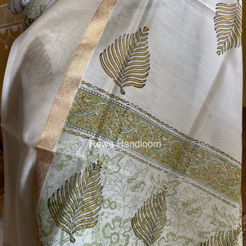 Maheshwari White Handblock Print Top-Dupatta HBS0134