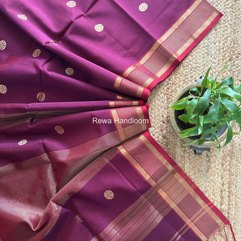 Dark Purple Coin Butta Pallu Zari Border Saree ~ Maheshwari Saree SBS-024