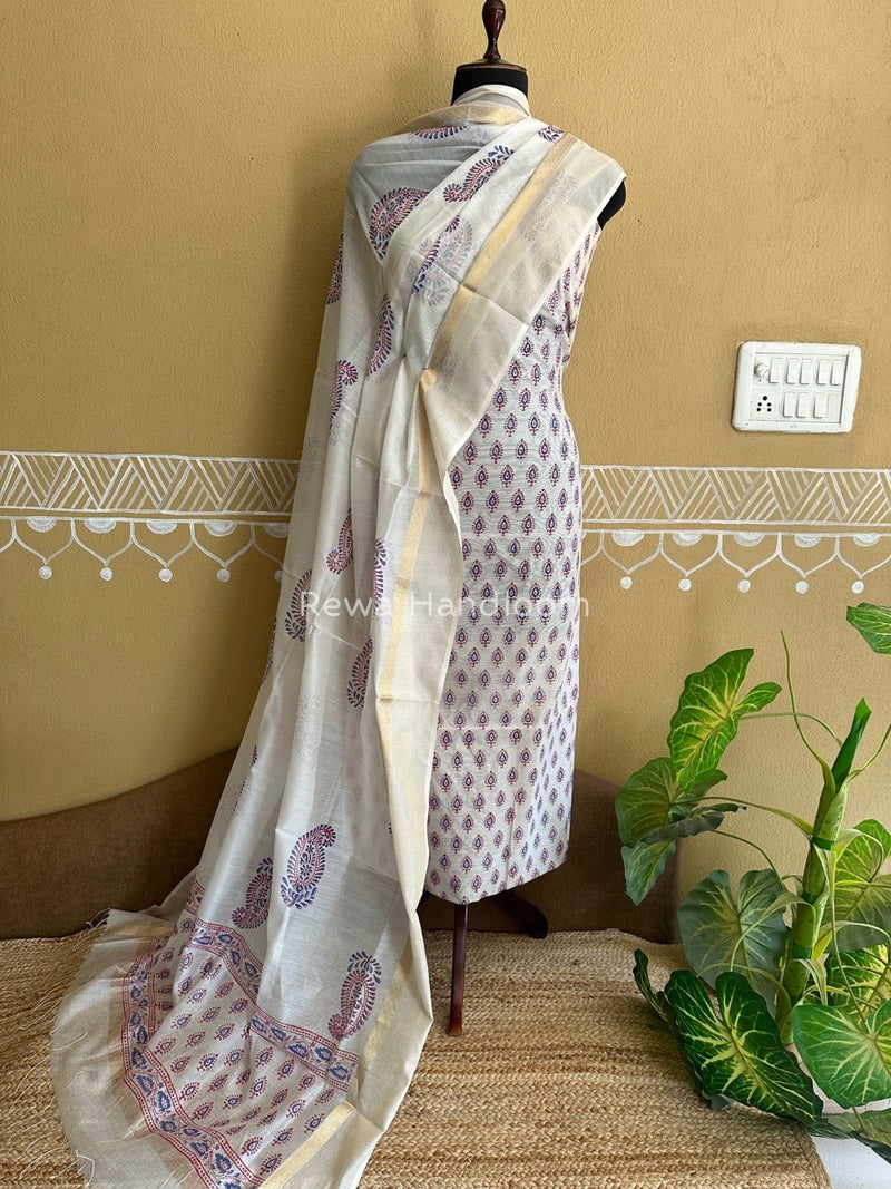 Maheshwari Handblock Print Top-Dupatta