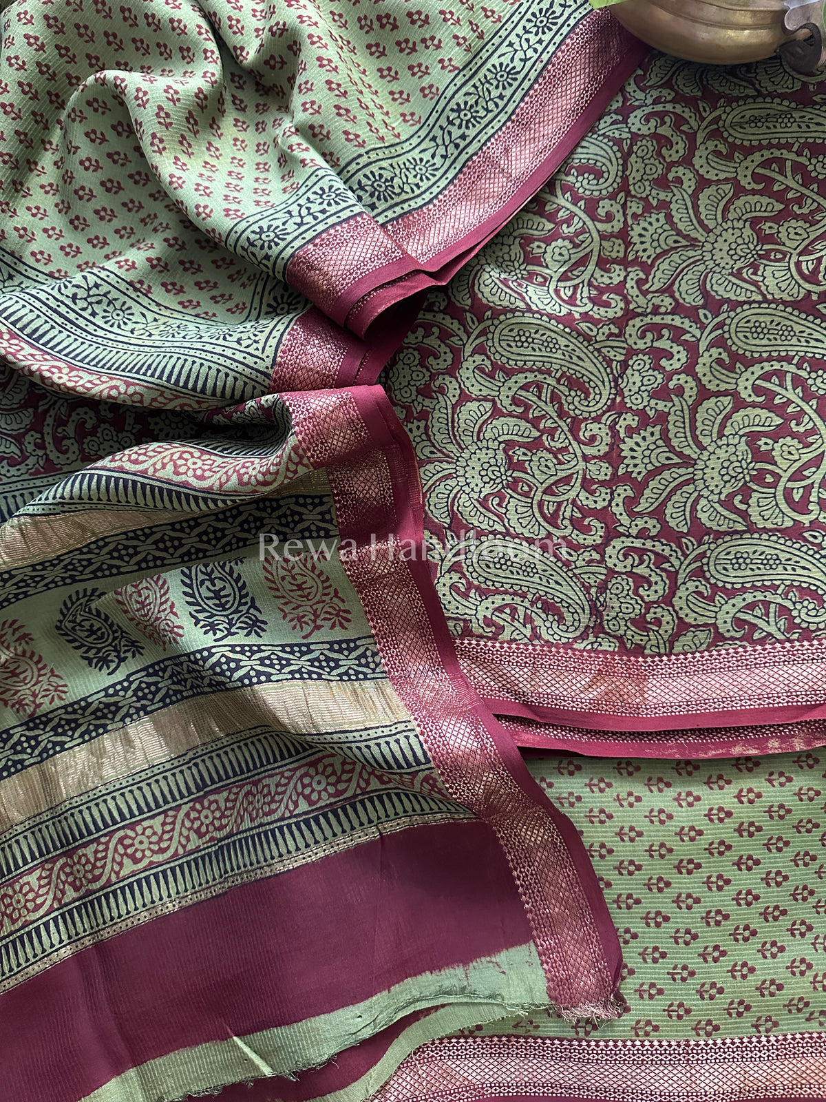 Maheshwari Maroon-Green Bagh Print Suit- BSP027