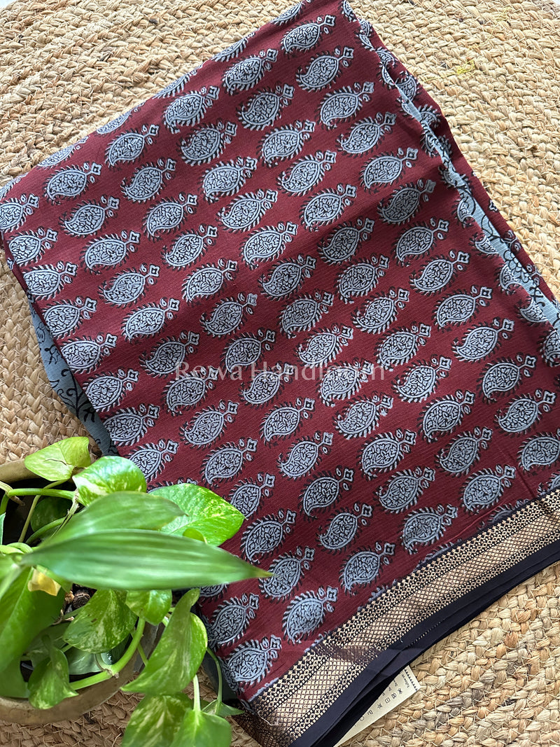 Maheshwari Maroon-Grey Bagh Print Suit BSP028