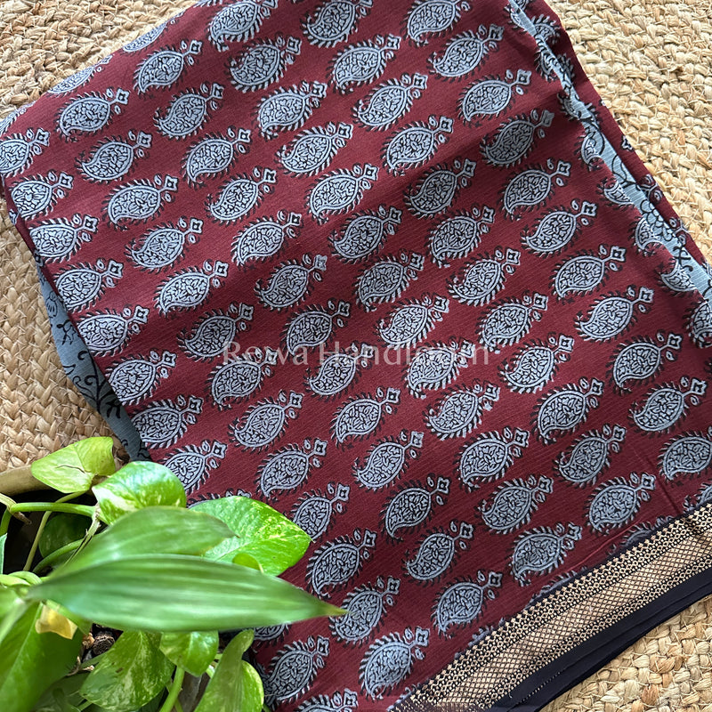 Maheshwari Maroon-Grey Bagh Print Suit BSP028