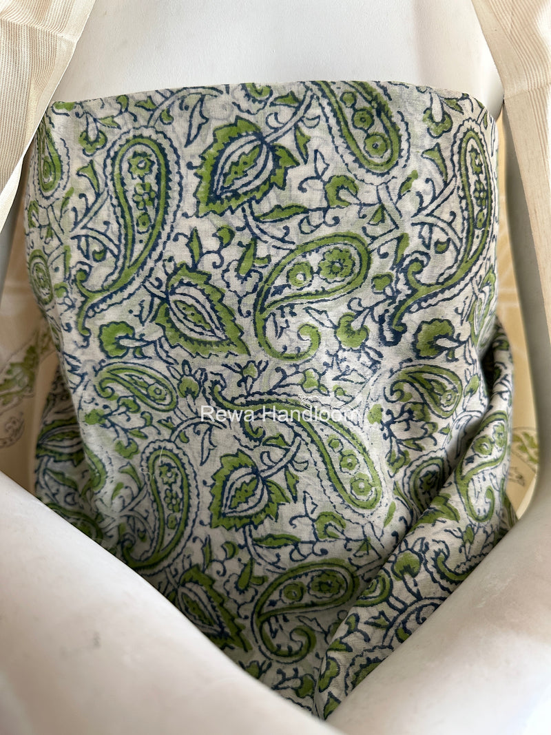 Maheshwari White Handblock Print Top-Dupatta HBS0148