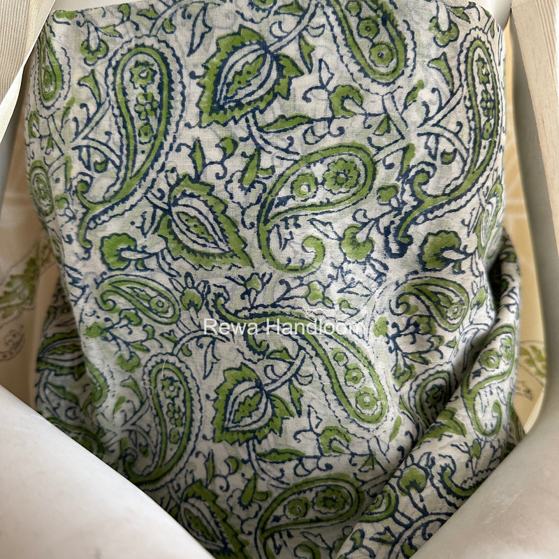 Maheshwari White Handblock Print Top-Dupatta HBS0148