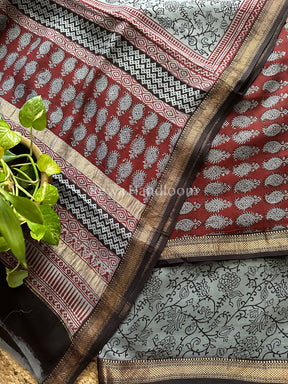 Maheshwari Maroon-Grey Bagh Print Suit- BSP028