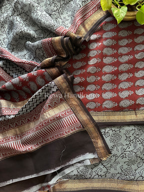 Maheshwari Maroon-Grey Bagh Print Suit- BSP028