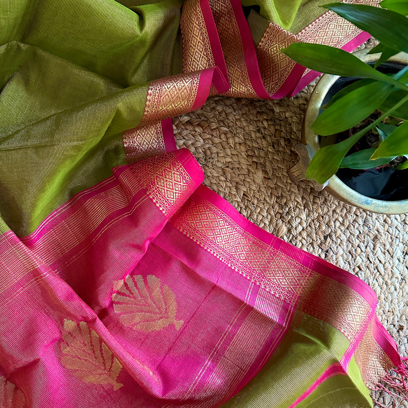 Maheshwari Green Rani Tissue Dupatta-TDP01