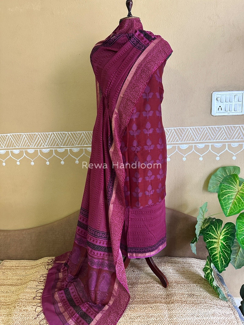 Maheshwari Dark Maroon Bagh Print Suit BSP0143
